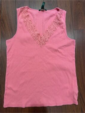 Lauren Ralph Lauren Pink Lace-Trim Tank Top